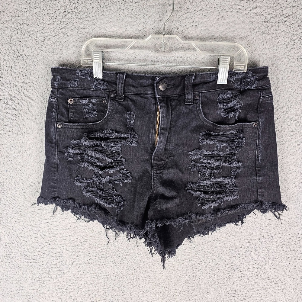 American Eagle Shorts Womens 10 Black Vintage Hi Rise Festival Destroyed Cutoff